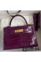 Hermes Kelly Mini II Sellier Handmade Bag In Purple Shiny Alligator Leather