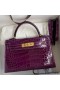 Hermes Kelly Mini II Sellier Handmade Bag In Purple Shiny Alligator Leather
