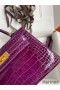 Hermes Kelly Mini II Sellier Handmade Bag In Purple Shiny Alligator Leather