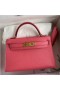 Hermes Kelly Mini II Sellier Handmade Bag In Rose Lipstick Chevre Mysore Leather