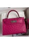 Hermes Kelly Mini II Sellier Handmade Bag In Rose Red Ostrich Leather