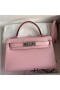 Hermes Kelly Mini II Sellier Handmade Bag In Rose Sakura Chevre Mysore Leather
