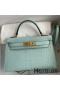 Hermes Kelly Mini II Sellier Handmade Bag In Vert D'eau Matte Alligator Leather