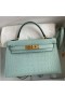 Hermes Kelly Mini II Sellier Handmade Bag In Vert D'eau Matte Alligator Leather