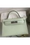 Hermes Kelly Mini II Sellier Handmade Bag In Vert Fizz Chevre Mysore Leather