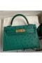 Hermes Kelly Mini II Sellier Handmade Bag In Vert Vertigo Ostrich Leather