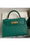 Hermes Kelly Mini II Sellier Handmade Bag In Vert Vertigo Ostrich Leather