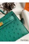 Hermes Kelly Mini II Sellier Handmade Bag In Vert Vertigo Ostrich Leather