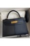 Hermes Kelly Mini II Sellier Tri - color Bag In Black/Blue Indigo/Red Calfskin