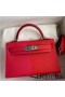 Hermes Kelly Mini II Sellier Tri - color Bag In Red/Rose Extreme/Blue Epsom Calfskin