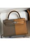 Hermes Kelly Mini II Sellier Tri - color Bag In Taupe/Sesame/Blue Nuit Epsom Calfskin