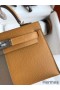 Hermes Kelly Mini II Sellier Tri - color Bag In Taupe/Sesame/Blue Nuit Epsom Calfskin