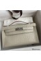 Hermes Kelly Pochette Handmade Bag In Beton Matte Alligator Leather