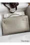 Hermes Kelly Pochette Handmade Bag In Beton Matte Alligator Leather