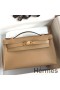 Hermes Kelly Pochette Handmade Bag In Biscuit Swift Calfskin