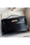 Hermes Kelly Pochette Handmade Bag In Black Box Calfskin