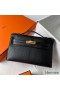 Hermes Kelly Pochette Handmade Bag In Black Chevre Mysore Leather