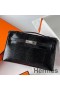 Hermes Kelly Pochette Handmade Bag In Black Lizard Skin