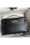 Hermes Kelly Pochette Handmade Bag In Black Swift Calfskin