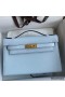 Hermes Kelly Pochette Handmade Bag In Blue Brume Epsom Calfskin