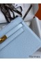 Hermes Kelly Pochette Handmade Bag In Blue Brume Epsom Calfskin