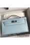 Hermes Kelly Pochette Handmade Bag In Blue Brume Swift Calfskin
