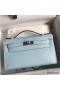 Hermes Kelly Pochette Handmade Bag In Blue Brume Swift Calfskin