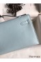 Hermes Kelly Pochette Handmade Bag In Blue Brume Swift Calfskin