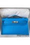 Hermes Kelly Pochette Handmade Bag In Blue Frida Swift Calfskin