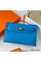 Hermes Kelly Pochette Handmade Bag In Blue Frida Swift Calfskin