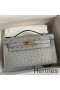 Hermes Kelly Pochette Handmade Bag In Blue Glacier Ostrich Leather