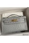 Hermes Kelly Pochette Handmade Bag In Blue Glacier Ostrich Leather