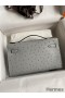 Hermes Kelly Pochette Handmade Bag In Blue Glacier Ostrich Leather