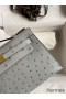 Hermes Kelly Pochette Handmade Bag In Blue Glacier Ostrich Leather