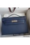 Hermes Kelly Pochette Handmade Bag In Blue Saphir Epsom Calfskin