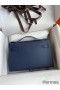 Hermes Kelly Pochette Handmade Bag In Blue Saphir Epsom Calfskin