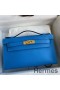 Hermes Kelly Pochette Handmade Bag In Blue Zanzibar Swift Calfskin
