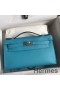 Hermes Kelly Pochette Handmade Bag In Blue du Nord Swift Calfskin