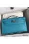 Hermes Kelly Pochette Handmade Bag In Blue du Nord Swift Calfskin