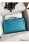 Hermes Kelly Pochette Handmade Bag In Blue du Nord Swift Calfskin