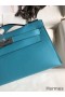 Hermes Kelly Pochette Handmade Bag In Blue du Nord Swift Calfskin