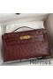 Hermes Kelly Pochette Handmade Bag In Bordeaux Ostrich Leather