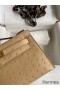 Hermes Kelly Pochette Handmade Bag In Chai Ostrich Leather