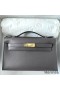 Hermes Kelly Pochette Handmade Bag In Etain Epsom Calfskin