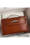 Hermes Kelly Pochette Handmade Bag In Gold Matte Alligator Leather