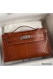 Hermes Kelly Pochette Handmade Bag In Gold Matte Alligator Leather