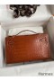 Hermes Kelly Pochette Handmade Bag In Gold Matte Alligator Leather
