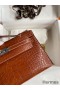 Hermes Kelly Pochette Handmade Bag In Gold Matte Alligator Leather
