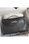 Hermes Kelly Pochette Handmade Bag In Graphite Matte Alligator Leather