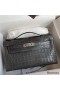 Hermes Kelly Pochette Handmade Bag In Graphite Matte Alligator Leather